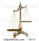 Brass Scales of Justice off Balance, Symbolizing Injustice on a White Background