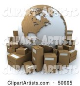 Cardboard Globe Surrounded by Shipping Parcels - Version 4
