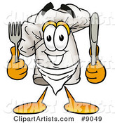 Chefs Hat Mascot Cartoon Character Holding a Knife and Fork