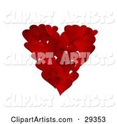 Cluster of Textured Red Hearts in the Shape of a Big Heart over a White Background