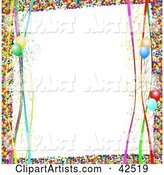 Colorful Confetti Border with Streamers and Balloons on White