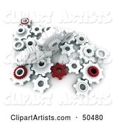 Crowd of Red and White Cogwheels