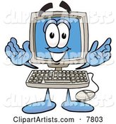 Desktop Computer Mascot Cartoon Character with Welcoming Open Arms