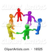 Diverse Circle of Colorful People Holding Hands, Symbolizing Teamwork, Friendship, Support and Unity