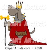 Dog Wearing King's Crown, Royal Red Robe, and Holding a Gold Milk-Bone Staff