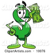 Dollar Sign Mascot Cartoon Character Holding a Dollar Bill