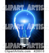 Electric Light Bulb Glowing with Blue Light, Symbolizing Inspiration and Creativity