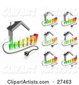 Electrical Cables Coming from Houses with Bar Graphs Showing Different Energy Usage Ranging from Low Use to High Use