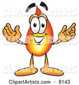 Flame Mascot Cartoon Character with Welcoming Open Arms