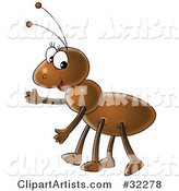 Friendly Brown Ant Gesturing to the Left