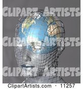 Futuristic Human Head with a Globe Inside the Brain