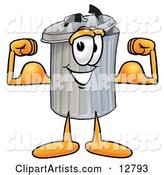 Garbage Can Mascot Cartoon Character Flexing His Arm Muscles