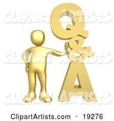 Gold Person Leaning Against a Stacked Questions and Answers Icon