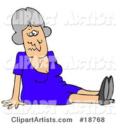 Gray Haired Lady in a Blue Dress, Dazed and Confused, Sitting on the Floor After Taking a Nasty Fall and Injuring Herself at the Office