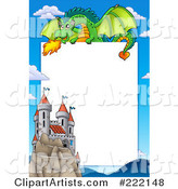 Green Dragon Above a Castle Frame Around White Space