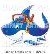 Grinning Blue Shark Wearing Snorkel Gear on Its Head