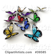 Group of Colorful Solar Panel Butterflies