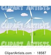 Group of Modern Wind Turbines or Windmills on a Hilly Landscape