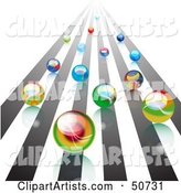Group of Racing Colorful Marbles Rushing Forward on a Track