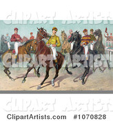 Group of Seven Jockeys on Horseback, Ready for a Race