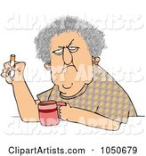 Grumpy Old Woman Smoking a Cigarette over Coffee