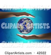 Hands Around the Globe on a Map Background