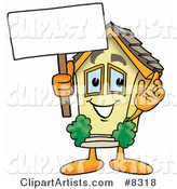 House Mascot Cartoon Character Holding a Blank Sign
