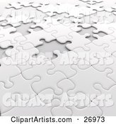Incomplete White Jigsaw Puzzle with Scattered Spaces of Missing Pieces