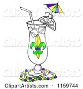 Mardi Gras Cocktail in a Hurrcane Glass with Beads