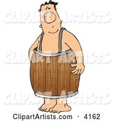 Naked Man Wearing a Wooden Barrel Around His Waist