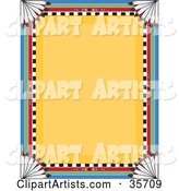 Native American Border over a Yellow Background with Feathers in the Corners