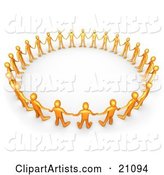 Orange People in a Group, Holding Hands and Standing in a Circle, Symbolizing Support and Teamwork