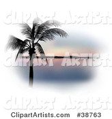 Palm Tree Silhouetted in Black Against a Pastel Pink Sunset