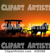 People in a Horse Drawn Carriage, Silhouetted Against an Orange Sunset