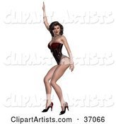 Realistic Rendered Seductive Caucasian Pinup Woman in Heels and a Bodice, Dancing