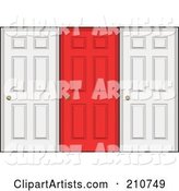Red Door in the Center of Two White Doors