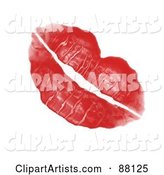 Red Lipstick Kiss Left by a Woman's Luscious Plump Lips