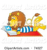 Relaxed Lion Reading a Book on the Beach