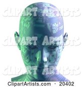 Robot's Head with Circuit Board Patterns, Facing Front, Symbolizing Advances in Technology and Intelligence