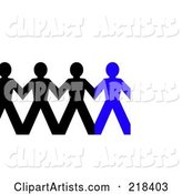 Row of Black and Blue Paper People Holding Hands