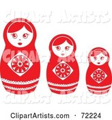 Row of Three White and Red Nesting Dolls