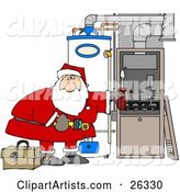 Santa Bending over and Repairing Wires in an Hvac System for Christmas