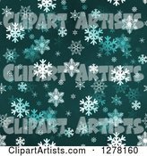 Seamless Christmas Background of White Winter Snowflakes on Teal