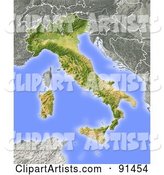 Shaded Relief Map of Italy