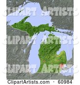 Shaded Relief Map of the State of Michigan