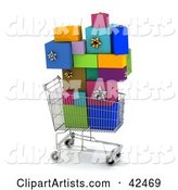 Shopping Cart Carrying a Stack of Colorful Gifts
