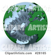 Silver Cogs and Gears Working Inside a Transparent Earth Globe