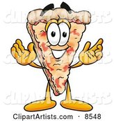 Slice of Pizza Mascot Cartoon Character with Welcoming Open Arms