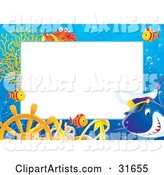 Stationery Border or Frame with a Captain Shark, Marine Fish, Anchor, Helm and Crab