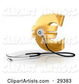 Stethoscope up Against a Golden Euro Sign, Symbolizing Economy, Debt and Savings